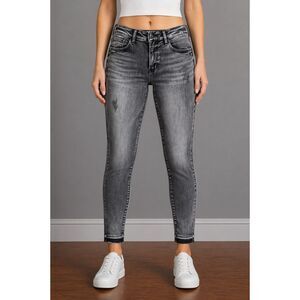 Judy Blue Released Hem Skinny Fit Distressed Jeans Black Washed 31